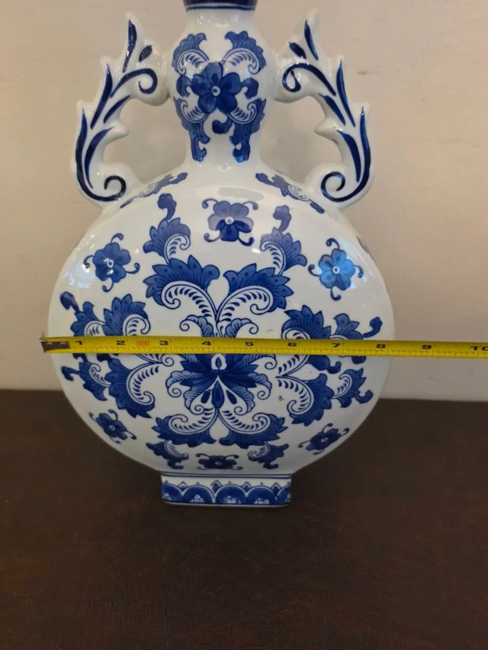 Vintage Blue & White Ornate Porcelain Chinoiserie Peacock Vase